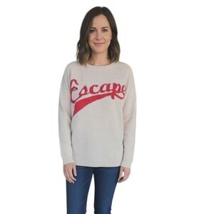 SPRING + MERCER NWT Cream Cashmere Sweater Red Escape Script Logo Size Large